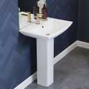 Sublime Rectangular Two-Piece Ceramic Pedestal Bathroom Sink in Glossy White with Overflow, Single Faucet Hole, Standard 1.75 in Drain