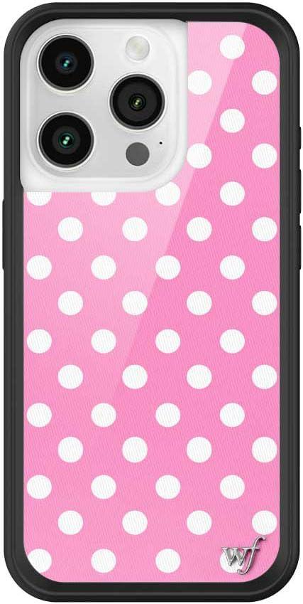 Wildflower Cases - Compatible with iPhone 15 Pro | Protective Black Bumper, 6.5ft Drop Test Certified, Women Owned Small Business | Bright Aesthetic Cute Trendy | Polka Dot - Pink and White