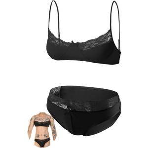 Mens Sissy Lingerie Set Lace Bra Top Briefs Crossdressing Gay Role Play Adjustable Straps Underwear S-2XL (XL)