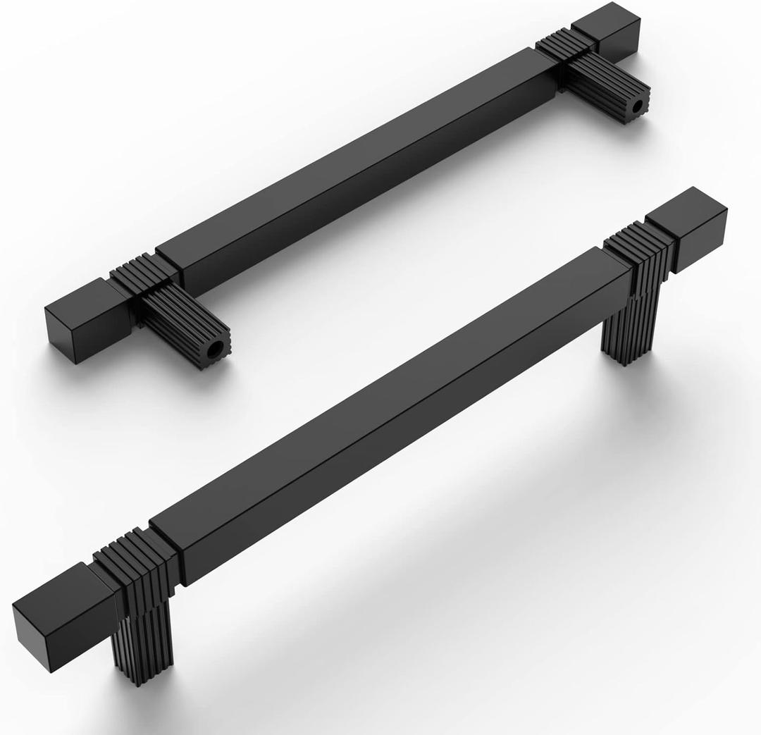 Amerdeco 10 Pack Matte Black Kitchen Cabinet Pulls 5 Inch Hole Centers Cabinet Hardware Kitchen Handles for Cabinets Cupboard Handles Drawer Pulls T Bar ZH0021