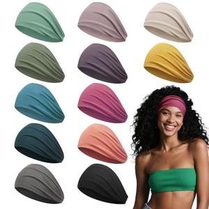 Head Bands for Women's Hair, Wide Headbands for Women Non-slip, Fabric Nurse Headbands for Women, Elastic Workout Hair Bands, 12 Solid Colors