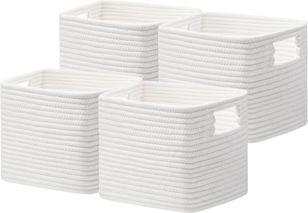 UBBCARE Storage Cubes 4 Pack, 11x 11x 7.8 Cube Storage Bin with Handles, Cotton Rope Baskets for Organizing, Woven Baskets for Shelf, Baby Nursery, Toy Storage, Closet, Classroom, White