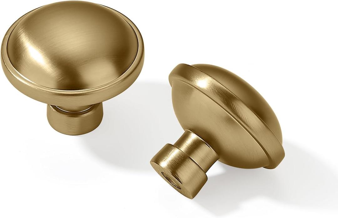 20 Pack 1-1/4 Inch Kitchen Cabinet Knobs - Brushed Satin Brass Zinc Drawer Pulls - Round Gold Handles for Dresser Drawers