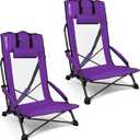 Beach Chairs for Adults Purple 2 Pack | High Back, Low Profile, 22.5" Wide, Headrest, Breathable Mesh, Portable, Outdoor, Beach, Concert