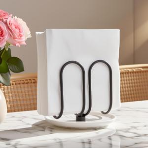 VROOMIUM Napkin Holder for Table, Effortless Cleaning Ceramic Base, 1 lb Weight, Black Napkin Holders for Paper Napkins