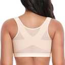 HACI Women's Front Closure Posture Bra Full Coverage Back Support Everyday Wireless Comfy Unpadded Cup (38B, Beige)