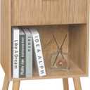 Night Stand with Drawer, Mid Century Nightstand with Storage, Modern Fluted Bedside Table Bedroom Living Room for Small Space, Office (Rustic Walnut)