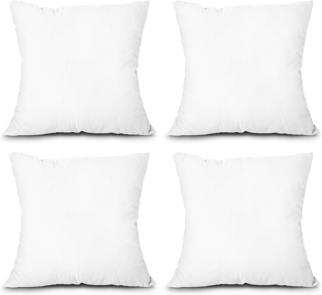 EDOW Throw Pillow Inserts, Set of 4 Lightweight Down Alternative Polyester Pillow, Couch Cushion, Sham Stuffer, Machine Washable. (White, 18x18)
