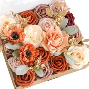 Lookein Artificial Flowers for DIY Wedding Decoration Bridal Bouquet Table Centerpieces Flower Garland Flower Arrangement, Exquisite Terracotta (11" x 10" x 2.25")