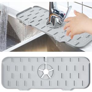 Kitchen Sink Splash Guard - Silicone Faucet Mat for Kitchen Counter Protection, Drip Catcher Tray, Quick-Dry, Durable & Easy to Clean, Fits Most Faucets