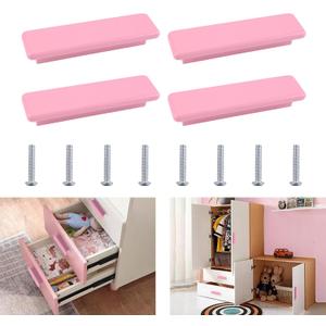 INCREWAY Wood Pulls, 4 Pack 3.78 Inch(96mm) Hole Centers Cartoon Kitchen Cabinet Drawer Dresser Cupboard Handle Pull Knobs, Rectangle Kids Bedroom Furniture Hardware, Pink