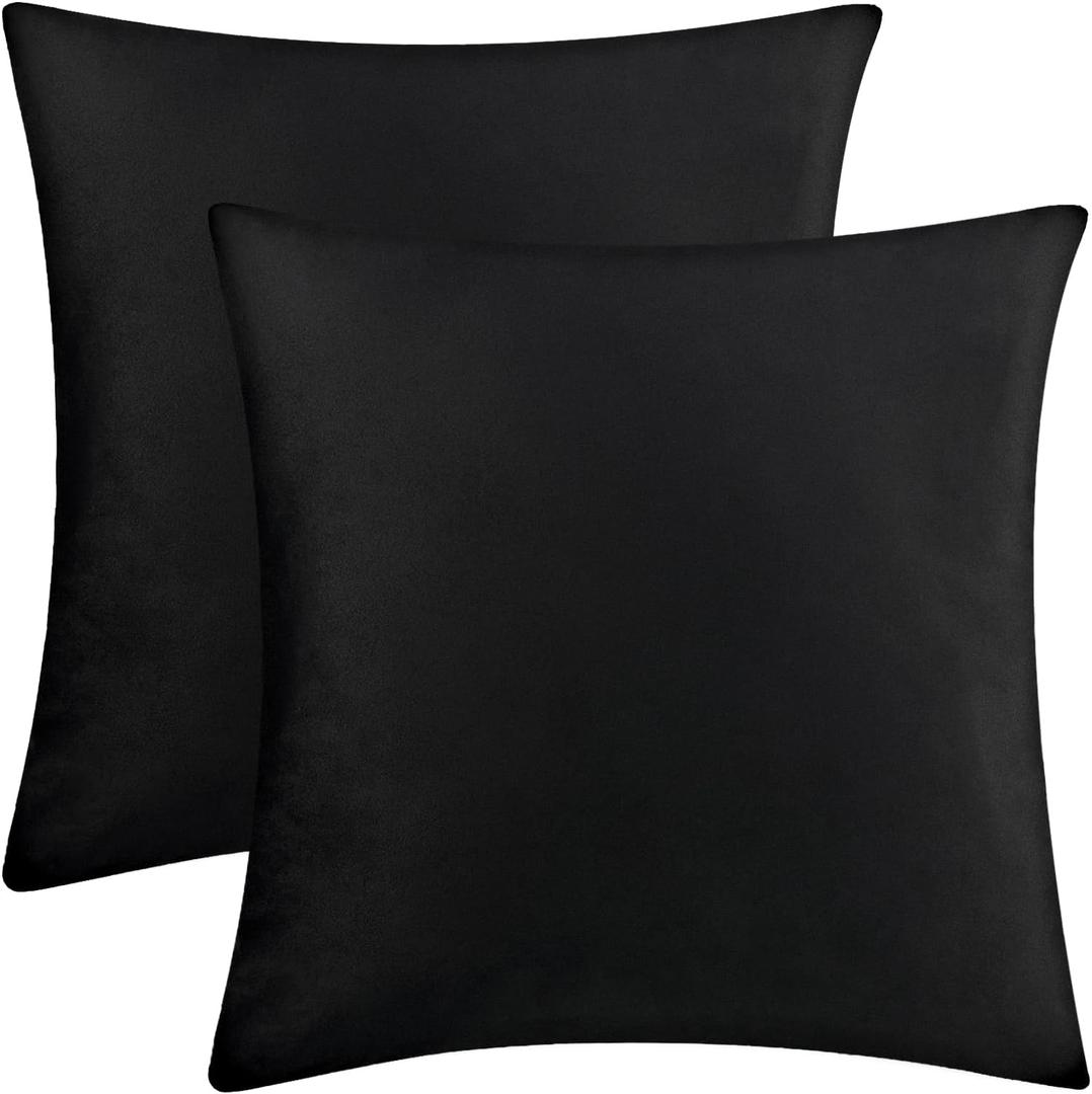 Bunliuys 2 Pack 20x20 Pillow Cover Velvet Pillow Covers, Square Throw Pillow Covers for Living Room Decorations Throw Pillow Case, Throw Pillow Cover Cushion Cover for Sofa Bedroom Car, Black Velvet