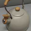 LONFFERY Tea Kettle for Stove Top, 2.5 Quart Whistling Tea Kettle, with Food Grade Stainless Steel and Wood Pattern Folding Handle, Creamy White