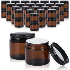 2oz Amber Glass Jars with Lids - 48 Pack Cosmetic Containers for Travel, Cream & Lotion