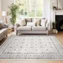 Jinchan Floral Area Rugs 4x6 - Machine Washable Vintage Distressed Boho Design Throw Rug Stain Resistant Carpet Low Pile Ultra-Thin Non-Slip for Bedroom Living Room Dining Room Kitchen (4x6', Beige)