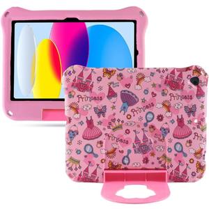 iPad 10.2 Kids Tablet Case for Boy & Girl - Pink Princess EVA Foam Shockproof Kid-Proof Case with Stand & Handle