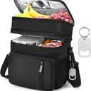 LOKASS Lunch Bag & Lunch Box for Men Women - Double Deck Expandable Insulated Waterproof Leakproof Cooler Bag for Work/Picnic - Black