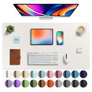 Aothia Faux Leather Desk Mat - Large Mouse Pad, Non-Slip PU Leather Blotter, Waterproof Writing Surface for Office and Home (Off-White, 40" x 24")