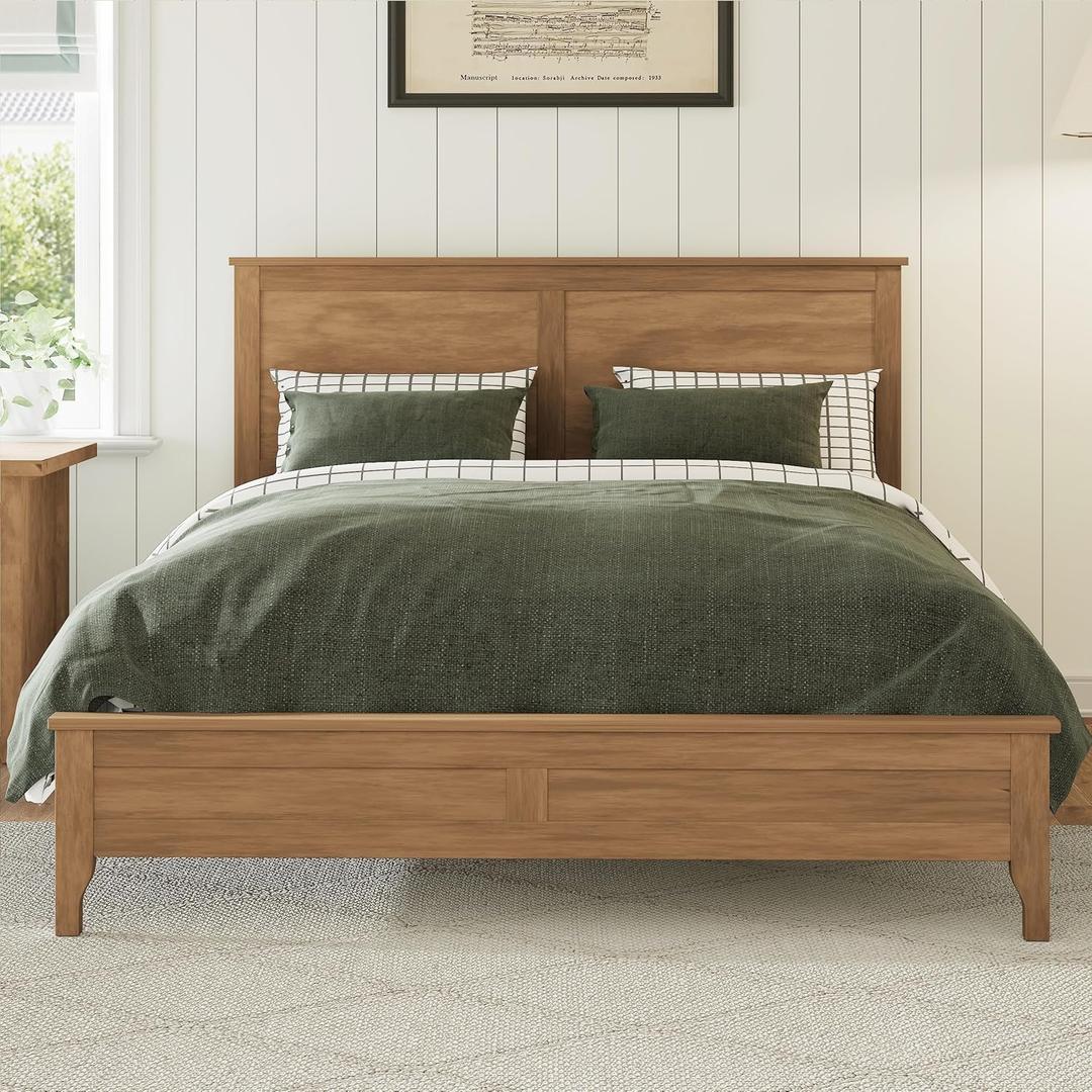 Merax Modern Solid Wood King Size Platform Bed with Headboard,No Box Spring Needed,Easy Assembly,Natural