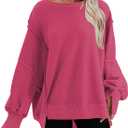 SHEWIN Oversized Sweatshirt for Women Loose Fit Spring Crewneck Sweatshirts Hoodies Trendy Casual Long Sleeve Spring Tops for Women 2025 A Rose XXX-Large