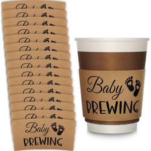Newtay 50 Counts Baby Cup Baby Is Brewing Coffee Sleeves Shower Coffee Cups Sleeves Disposable Halloween Party Decorations for Hot Cold Drink 12 16 or 20 oz Paper Cup