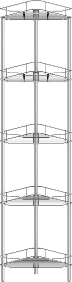 HuggieGems 5 Tier Floor Standing Corner Shower Caddy Organizer Shelf with Hooks, Bathroom Shelves Stand Rack, Gray
