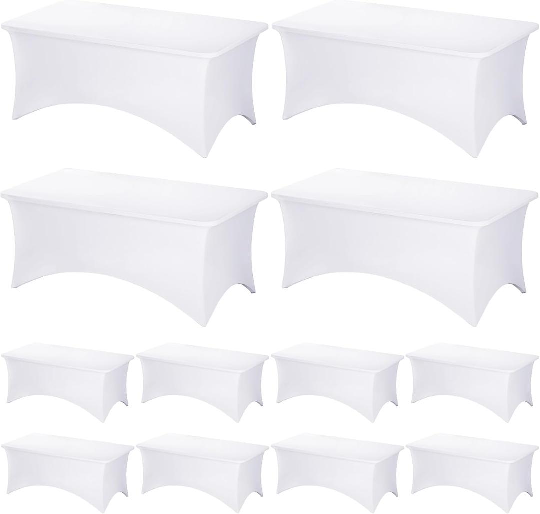 Fixwal 12 Pack White Spandex Rectangular Table Covers, 72"L x 30"W x 30"H, Wedding, Banquet, Party, Events