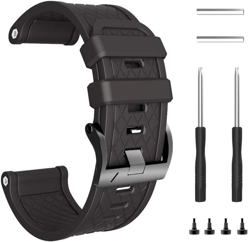 NotoCity Compatible Fenix 2 Watch Band 26mm Width Soft Silicone Watch Strap Replacement for Fenix 2 Smartwatch(Black)
