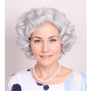 ColorGround Old Lady Granny Silver White Curly Wig 100 Days of School (Silver White Curly)