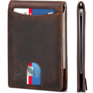 SERMAN BRANDS RFID Blocking Slim Bifold Genuine Leather Minimalist Front Pocket Wallets for Men with Money Clip Thin Mens