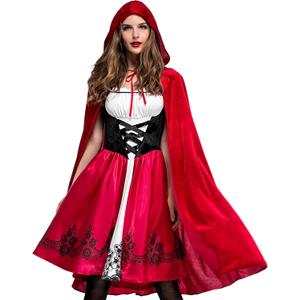 2 PCS Little Red Riding Hood Costume for Women, Dress with Cape Christmas Halloween Cosplay Parties Adult Role Playing (Small)