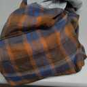 Men's Cotton Plaid Long Sleeve Shirts Jacket Fleece Lined Flannel Shirts Sherpa Button Down Coat with Hood (Large, Blue Orange Plaid)