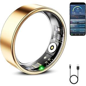 Mirlray Smart Ring for Women & Men, Smart Ring Health Tracker, Blood Oxygen & Heart Rate Monitor, Long Lasting Battery Sleep Ring, Waterproof Fitness Ring (Gold, 7)