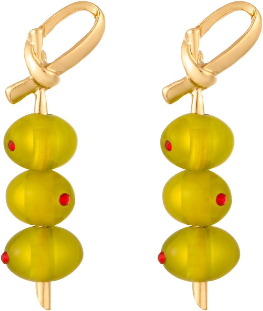 Madison Tyler Fruit Dangle Earrings for Women | Gold Plated Strawberry Apple Cherry Olive Watermelon Earrings for Women | Cute Fun Earring