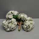 Set of 4 Bridesmaid Bouquet White Wedding Flowers Bouquets - Artificial Rose and Baby's Breath Rustic Small Floral Bouquet for Bridesmaid Fake Sage Green Boho 7 inch Wedding Decor