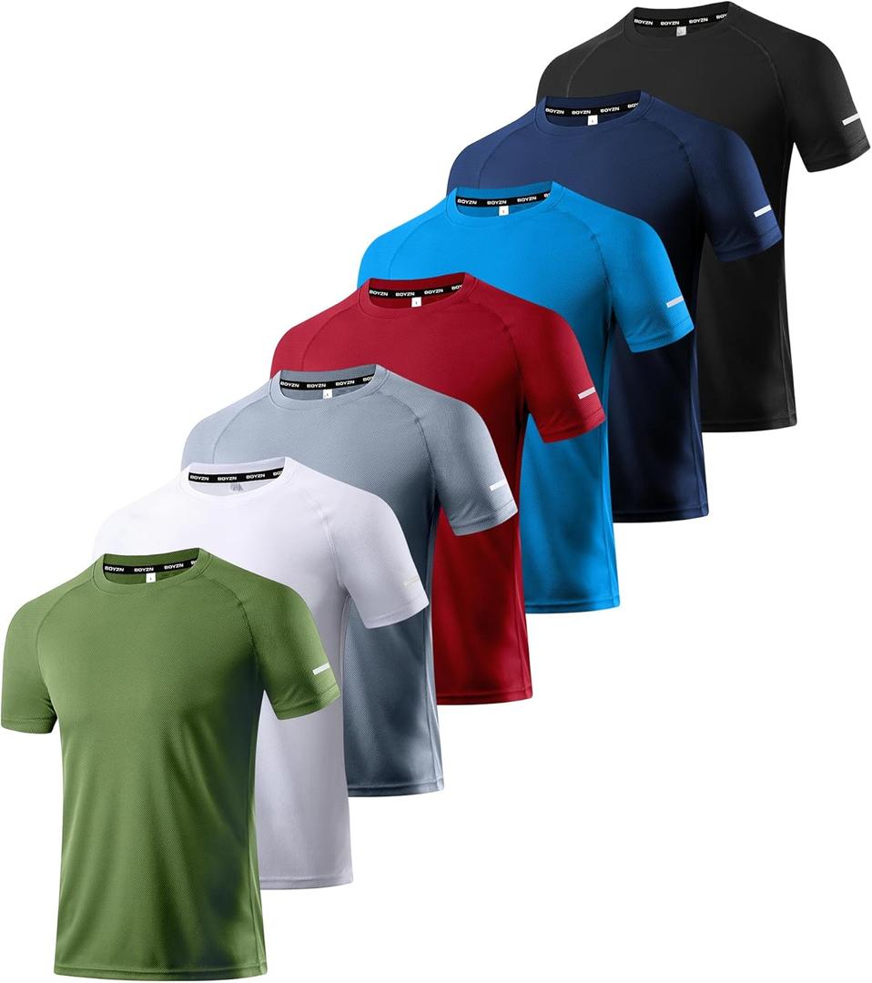 Boyzn 1, 3, 5 or 7 Pack Men's Workout Running Shirts, Dry Fit Moisture Wicking T-Shirt, Gym Athletic Short Sleeve Tee Shirts (M)