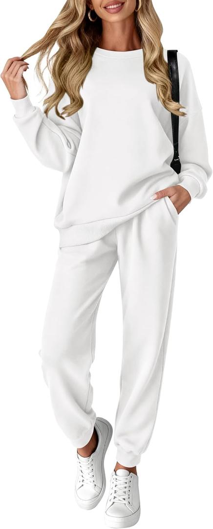 KIRUNDO Sweatsuits Women 2 Piece Outfit Matching Workout Lounge Sets Spring Fall Clothing Tracksuit Airport Travel Outfits (Small, White)