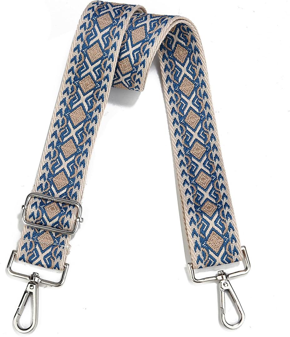 Crossbody Straps for Purses Silver Hardware Purse Strap Wide Shoulder Strap Adjustable Replacement,Retro Jacquard Embroidery for Shoulder Bags, Canvas Tote Handbags