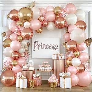 Rose Gold Pink Balloon Arch Kit, Double Stuffed Pearl White Rose Gold Metallic Light Pastel Pink Balloons Garland Kit for Birthday Bridal Shower Wedding Party Decorations
