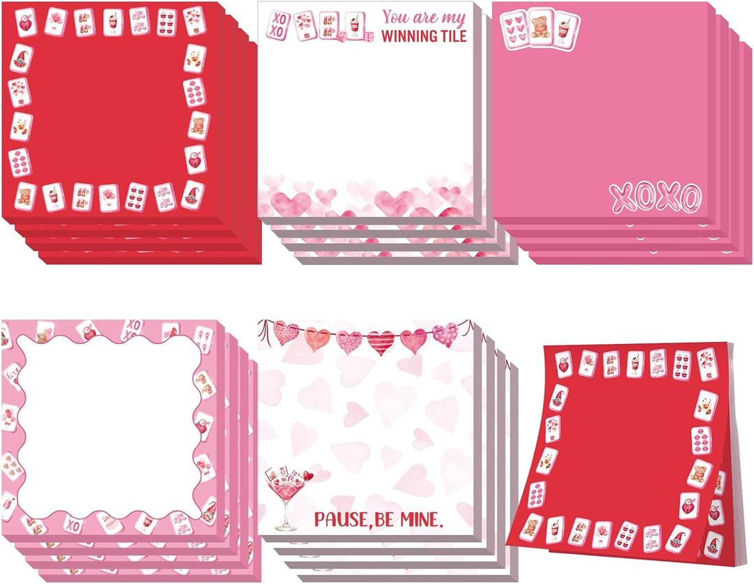 Gueevin 20 Pcs Valentine's Day Mahjong Theme Sticky Notes Pads Mah Jong Lovers Galentine's Gifts for Girls Ladies Bestie Sisters Female Friend Birthday Party Decorations Supplies