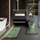 Bathroom Rugs Sets 3 Piece with Adjustable Toilet Seat Cover 17.5"x 15" Machine Washable Bath Rug Set with TPR Non Slip Rubber Backing Solid Bath Mat Set for Luxury Bathroom Decoration (Green)