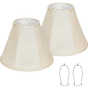 Bell Lamp Shades Set of 2, 6"Top x 13"Bottom x 10"High, Beige Shade Replacement for Table Lamps, Floor Lamps, Fabric Natural Linen Hand Crafted(Spider Fitter), Harp Holders Included, Assembly Required