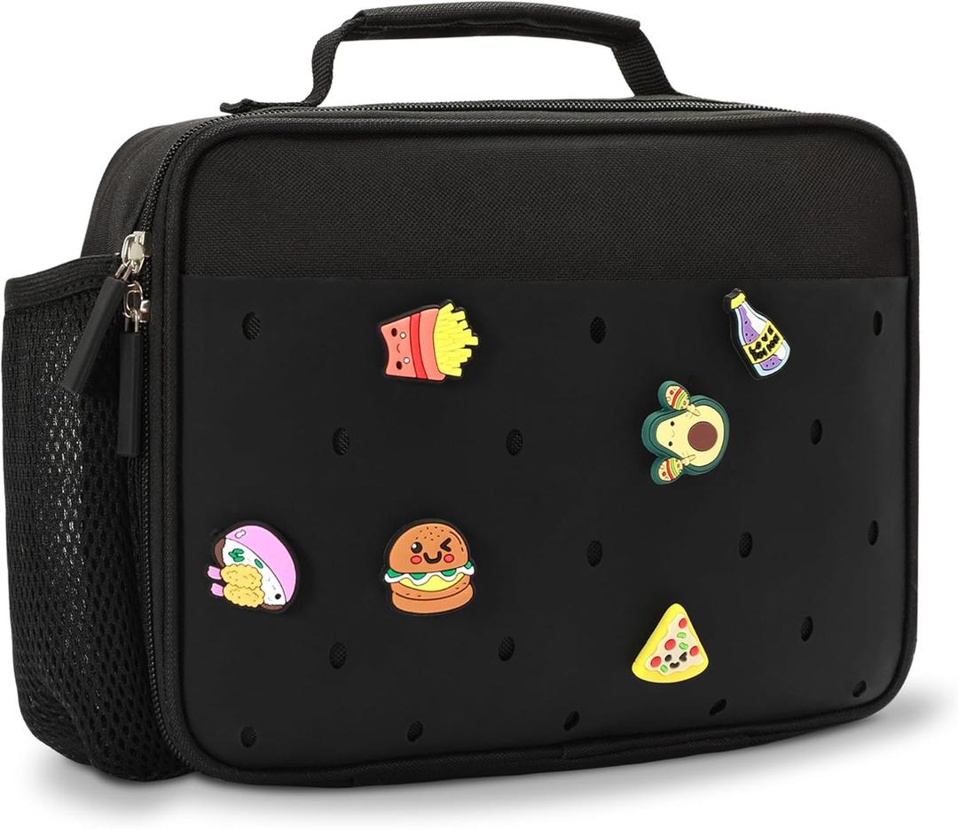 Kid Insulated Lunch Bag Cute Lunch Box Reusable Lunch Tote for School Picnic Birthday Gifts for Boy Girl (Black)