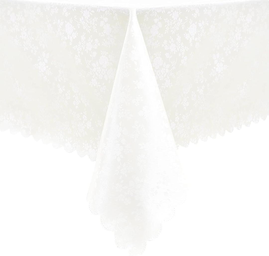 Romanstile Rectangle Vinyl Tablecloth,100% Waterproof Heavy Duty Oil Spill Proof Stain Resistant Plastic PU Table Cover with Flannel Backing for Kitchen, Dining (Rose Ivory White, 60 x 144) Romanstile Rectangle Vinyl Tablecloth,100% Waterproof Heavy Duty Oil Spill Proof Stain Resistant Plastic PU Table Cover with Flannel Backing for Kitchen, Dining (Rose Ivory White, 60 x 144)