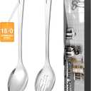2 Pcs Stainless Steel Cooking Spoons Set, Solid & Slotted Metal Serving Spoons, Heavy Duty Sturdy Large Soup Ladle, High Heat Resistant Kitchen Cooking Utensils for Mixing, Stirring, Easy to Clean
