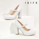 IDIFU IN4 Mary Jane Shoes Closed Toe Heels Platform High Chunky Block Heels Women's Pumps Comfortable Dress Shoes for Women Wedding Bridal Work Fashion Round Toe Pumps Shoes Size 8,5