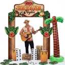 16 Pcs Hawaiian Theme Party Decorations Include Backdrop Banner Cardboard Conga Drum Paper Boxes Domino Inflatable Coconut Palm Tree Palm Leaves for Summer Tropical Photo Booth Props