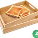 Bamboo Dinner Food Trays for Eating On Couch Party Platters for Serving Food Decorative Tray for Kitchen Counter Rectangle(16.5" Lx11.6''W and 15.5''Lx10.6''W)