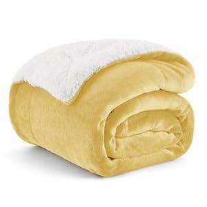 Bedsure GentleSoft Sherpa Fleece Throw Blanket for Couch - Thick and Warm Throw for Women and Men, Soft Fuzzy Plush Blanket for Winter, Yellow, 50x60 Inches