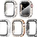 Goton 4-Pack Bling Case for Apple Watch Screen Protector 41mm Series 9/8/7, Women Glitter Diamond Rhinestone Protector for iWatch Cover Accessories 41 mm (Clear+Starlight+Black+Rose Gold( Glass))